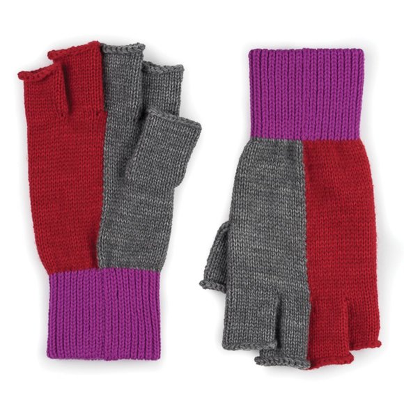 Colorblock Fingerless Gloves Red, Purple & Grey - Picture 1 of 2